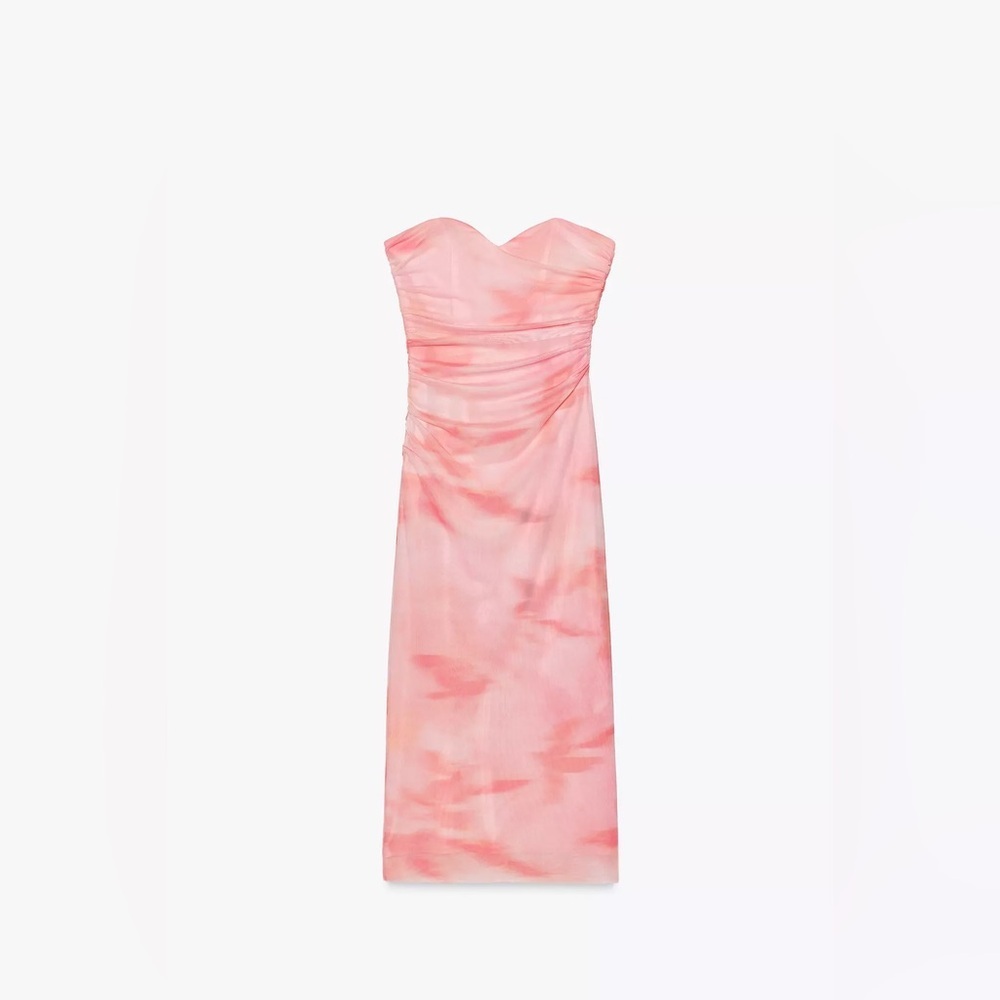 Zara mesh Pink Strapless Dress corset midi maxi bodycon evening party - Picture 12 of 13